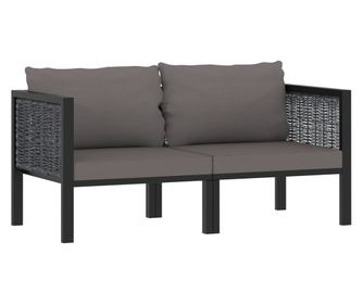 kétszemélyes antracitszürke polyrattan kanapé párnákkal