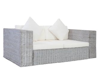 Canapea cu 2 locuri cu perne, gri, ratan natural