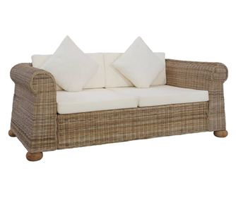 Canapea cu 2 locuri cu perne, culoare naturala, ratan