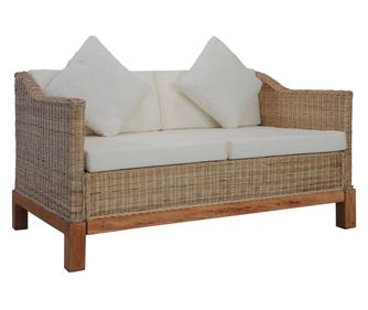 Canapea cu 2 locuri cu perne, culoare naturala, ratan