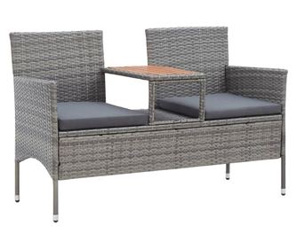 Kerti pad kt szkkel s asztallal, szrke, 143 cm, polirattan