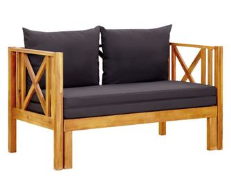 2-местна градинска пейка с възглавници, 122 см, акация масив