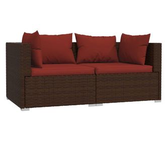 2-személyes barna polyrattan kanapé párnákkal