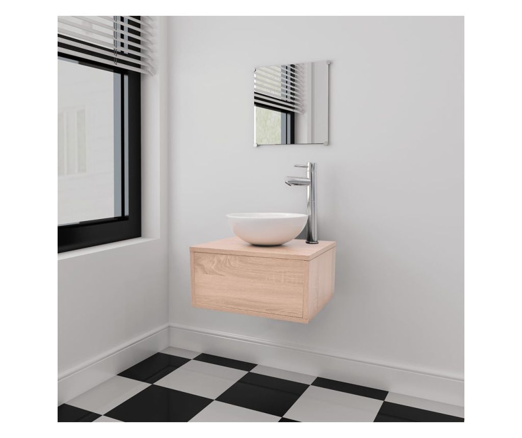 Set pohištva za kopalnico, 3 kosi, bež, s umivalnikom