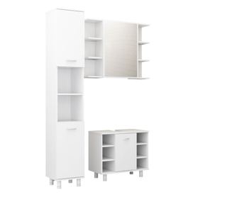 3 részes fehér forgácslap fürdőszobai bútorszett