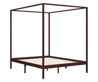 Okvir za krevet s baldahinom od borovine tamnosmeđi 160x200 cm