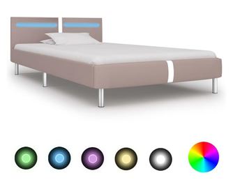 Рамка за легло с LED, капучино, изкуствена кожа, 90x200 cм
