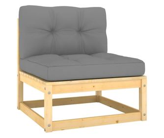 Canapea de mijloc de gradina cu perne gri, lemn masiv de pin