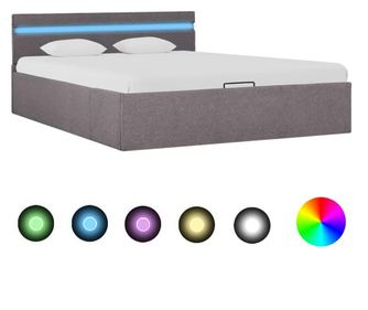 Легло с повдигащ механизъм с LED, таупе, текстил, 140x200 см