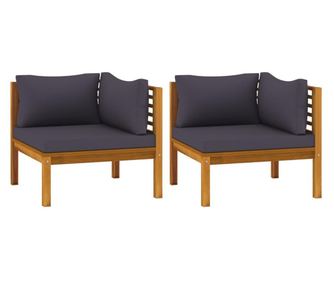 Kutne sofe s tamnosivim jastucima 2 kom masivno drvo bagrema