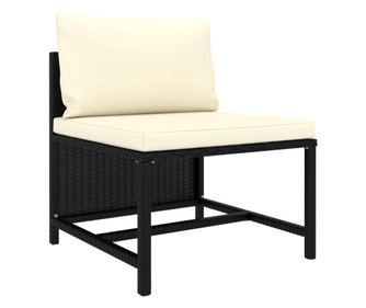 Модулен среден диван с възглавници, черен полиратан