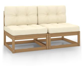 Canapele de mijloc gradina, perne crem, 2 buc., lemn masiv pin