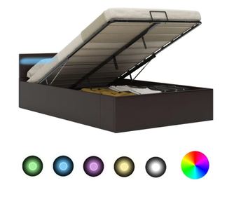 Легло повдигащ механизъм с LED сиво изкуствена кожа 140x200 cм