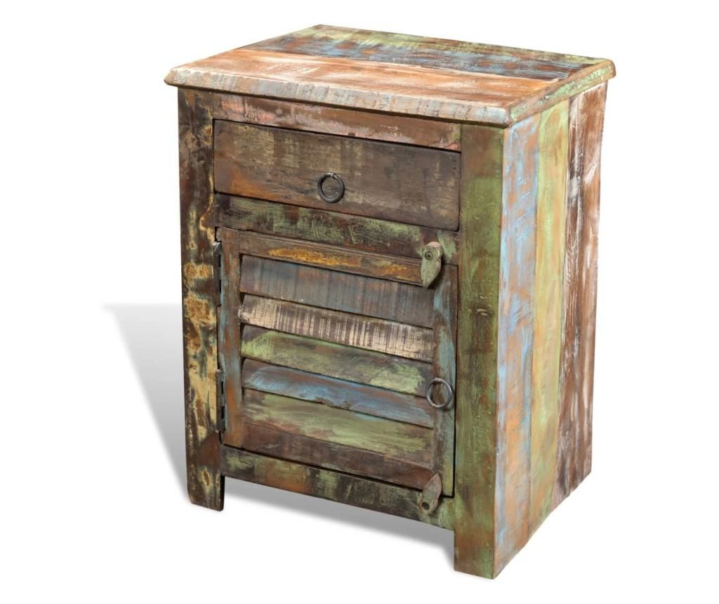 End Table with 1 Drawer and 1 Door, Recycled Wood