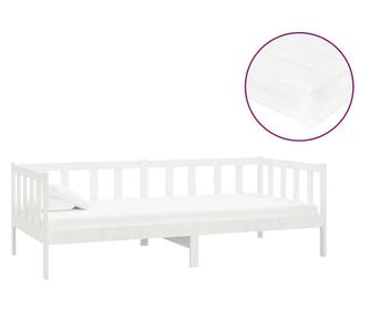 Дневно легло с матрак, 90x200 см, бяло, бор масив