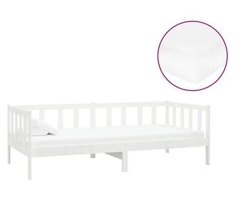 Дневно легло с матрак, 90x200 см, бяло, бор масив