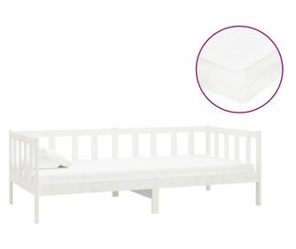 Дневно легло с матрак, 90x200 см, бяло, бор масив