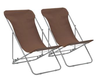 Сгъваеми плажни столове, 2 бр., кафяв, стоманен и оксфордски плат