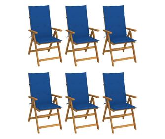 Сгъваеми градински столове с възглавнички, 6 бр., масивно акациево дърво