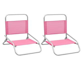 Сгъваеми плажни столове, 2 бр., розово, плат