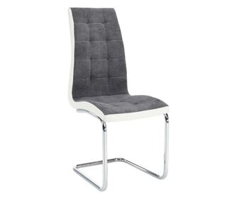 Jedilni stol Saloma iz blaga in umetnega usnja - sivo/bel, kromirane noge