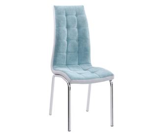 Gerda Καρέκλα Τραπεζαρίας σε Μέντα Ύφασμα και Γκρι Δερματίνη με Χρωμιωμένα Πόδια