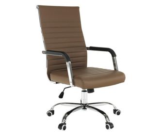 Scaun de birou, piele ecologica maro, picior crom, Faran, 54x62.5x110 cm