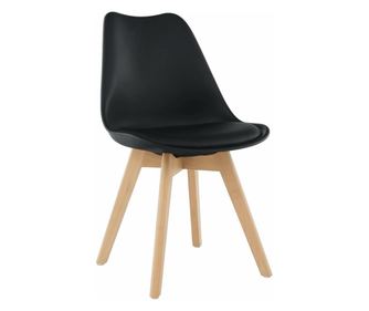 Bali črn jedilni stol iz umetnega usnja z bukovimi nogami 48x56x81 cm