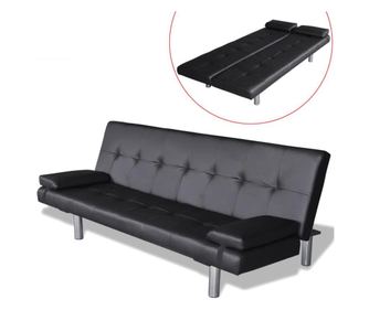 "Rasklopivi kauč s 2 jastuka, umjetna koža, podesiv crni"