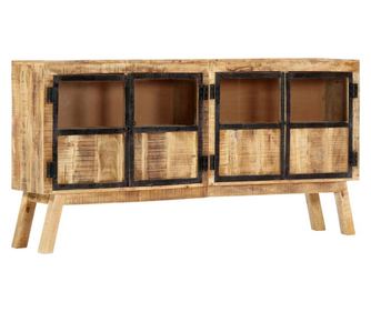 Бюфет, кафяво и черно, 160x30x80 см, грубо мангово дърво масив