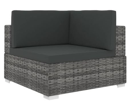Modulárne rohové kreslo, 1 ks, šedé, polyratan, s vankúšmi