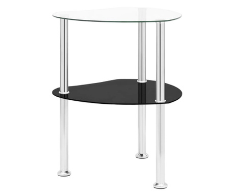 Bočni stolić s 2 razine prozirni i crni 38x38x50 cm stakleni
