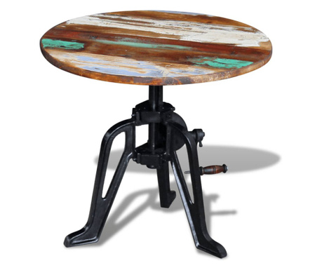 Tömör újrahasznosított fa kisasztal, vaskeret, 60x(42-63)cm