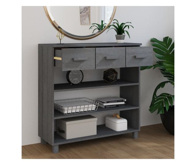 Masuta consola, gri inchis, 90x35x90 cm, lemn masiv de pin