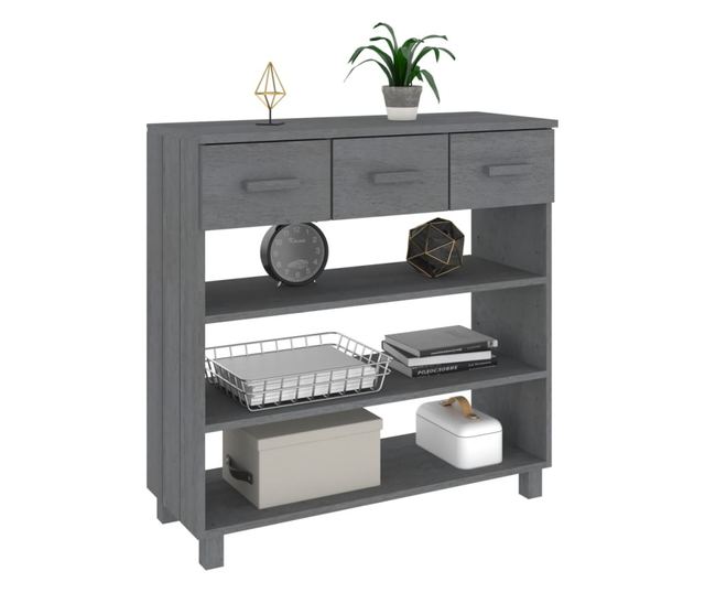 Masuta consola, gri inchis, 90x35x90 cm, lemn masiv de pin