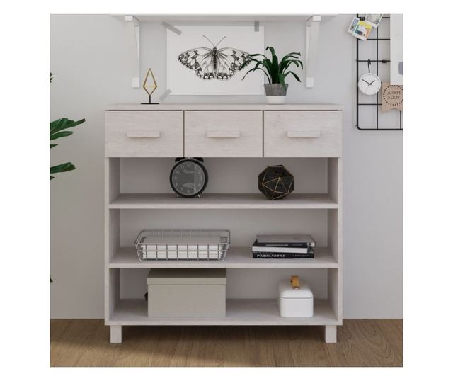 Masuta consola, alb, 90x35x90 cm, lemn masiv de pin