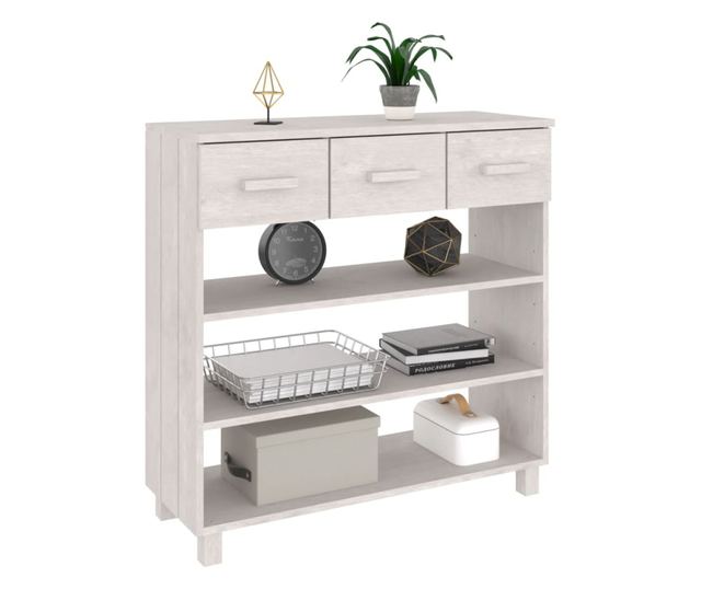 Masuta consola, alb, 90x35x90 cm, lemn masiv de pin