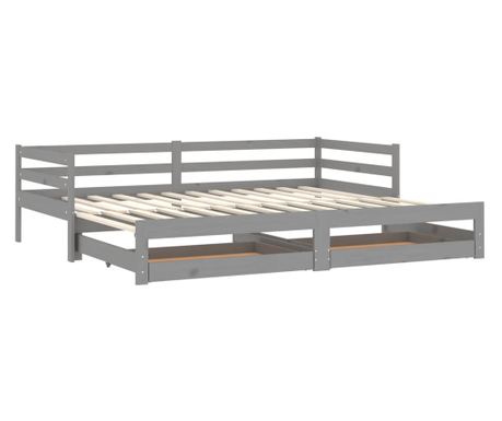 Izvlečna dnevna postelja 2x(90x200) cm siva trdna borovina