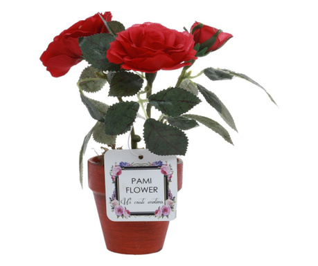 Trandafiri artificiali in ghiveci, PAMI, F1021-8, 15 cm Rosu