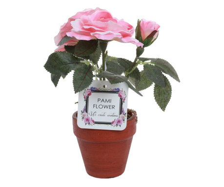 Trandafiri artificiali in ghiveci, PAMI, F1021-8, 15 cm Roz