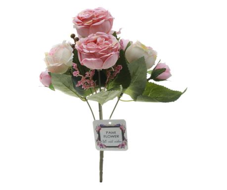 Buchet 5 Fire trandafi,camelia,si flori de mar toamna artificiale PAMI,F1021-19, 30cm Roz