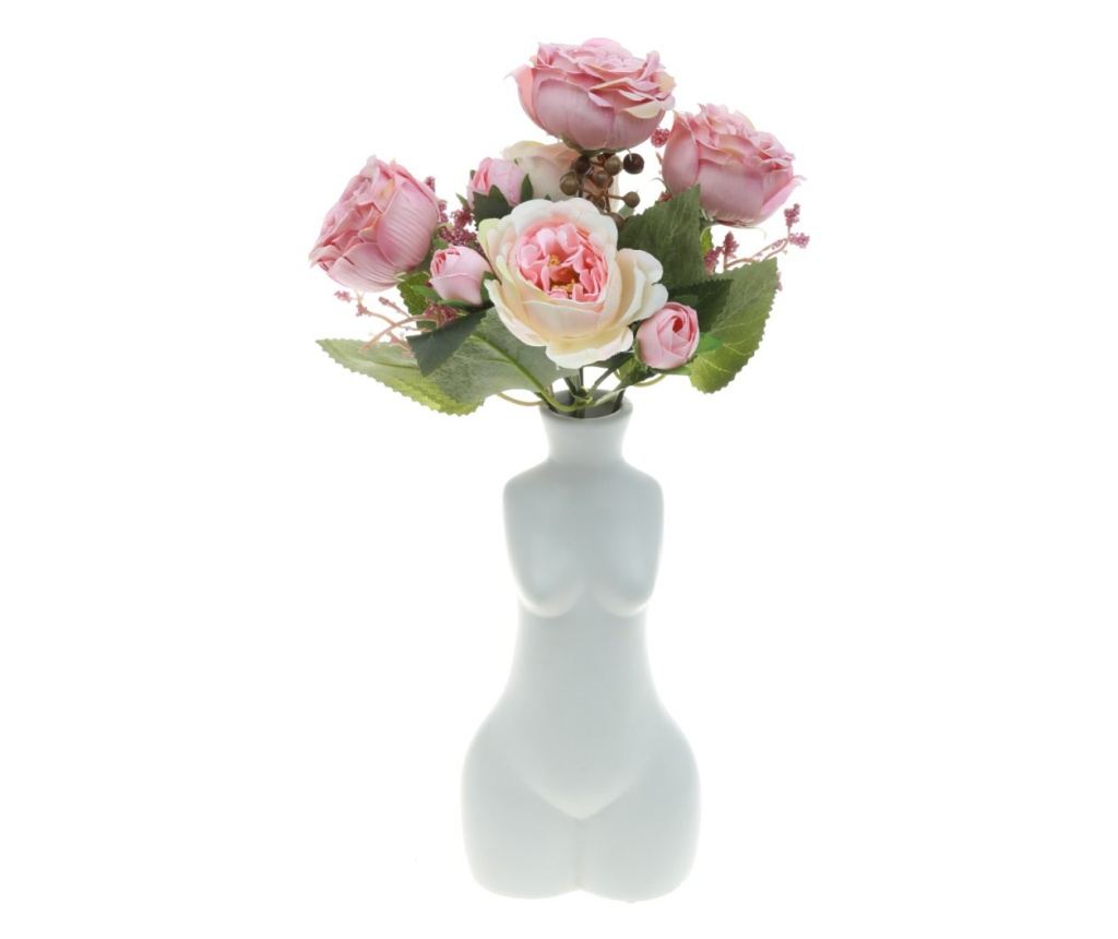Buchet 5 Fire trandafi,camelia,si flori de mar toamna artificiale PAMI,F1021-19, 30cm Roz - 2