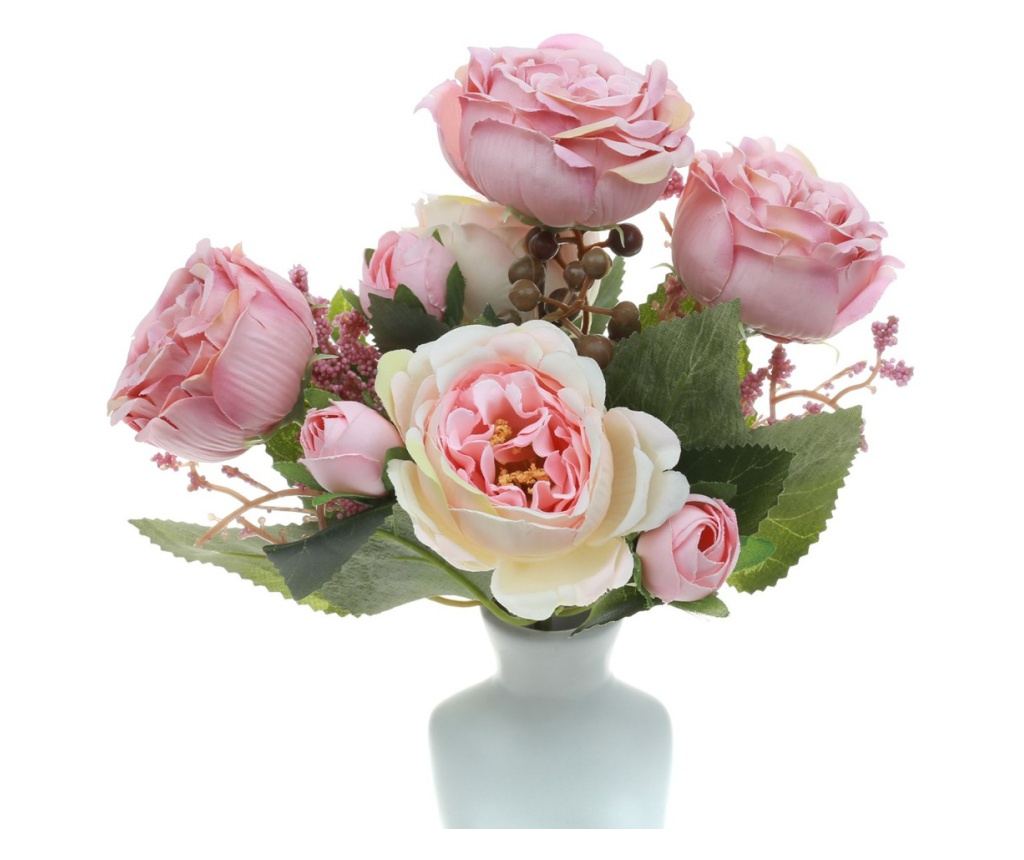 Buchet 5 Fire trandafi,camelia,si flori de mar toamna artificiale PAMI,F1021-19, 30cm Roz - 3