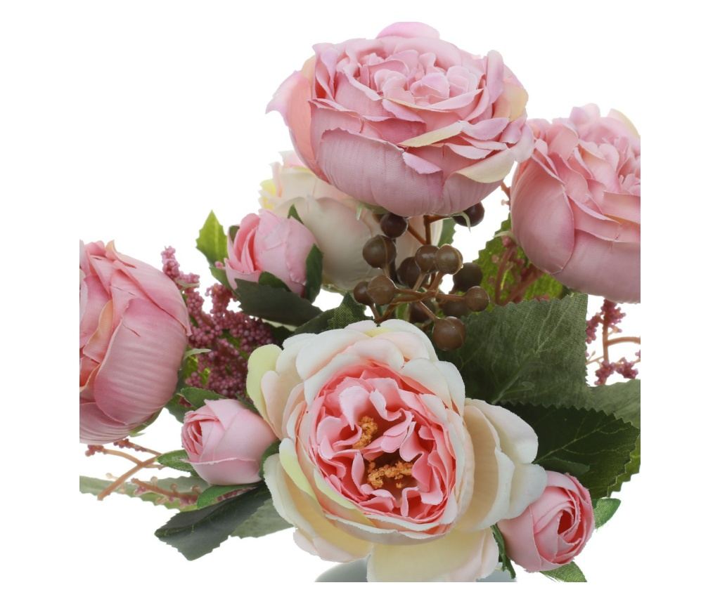 Buchet 5 Fire trandafi,camelia,si flori de mar toamna artificiale PAMI,F1021-19, 30cm Roz - 4