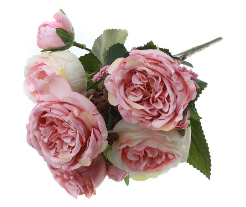 Buchet 5 Fire trandafi,camelia,si flori de mar toamna artificiale PAMI,F1021-19, 30cm Roz - 5