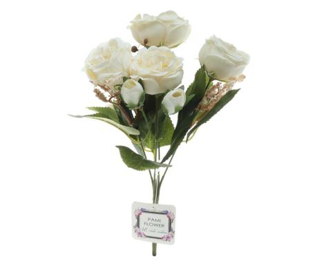 Buchet 5 Fire trandafi,camelia,si flori de mar toamna artificiale PAMI,F1021-19, 30cm Alb