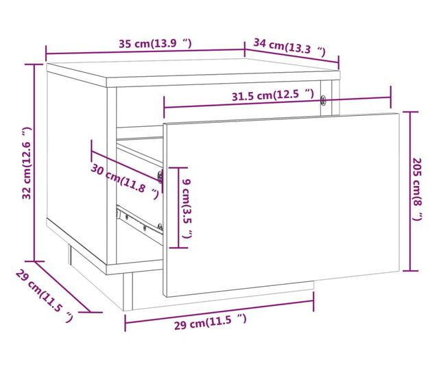 Noćni ormarić, bijeli, 35x34x32 cm, masivno borovo drvo
