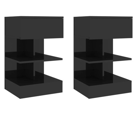 Нощни шкафчета, 2 бр, черен гланц, 40x35x65 см