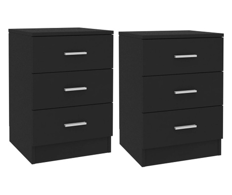Нощни шкафчета, 2 бр, черни, 38x35x56 см, ПДЧ