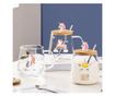 Cana din sticla cu capac din bambus Pufo Sweet Unicorn, pentru cafea sau ceai, 350 ml, transparent